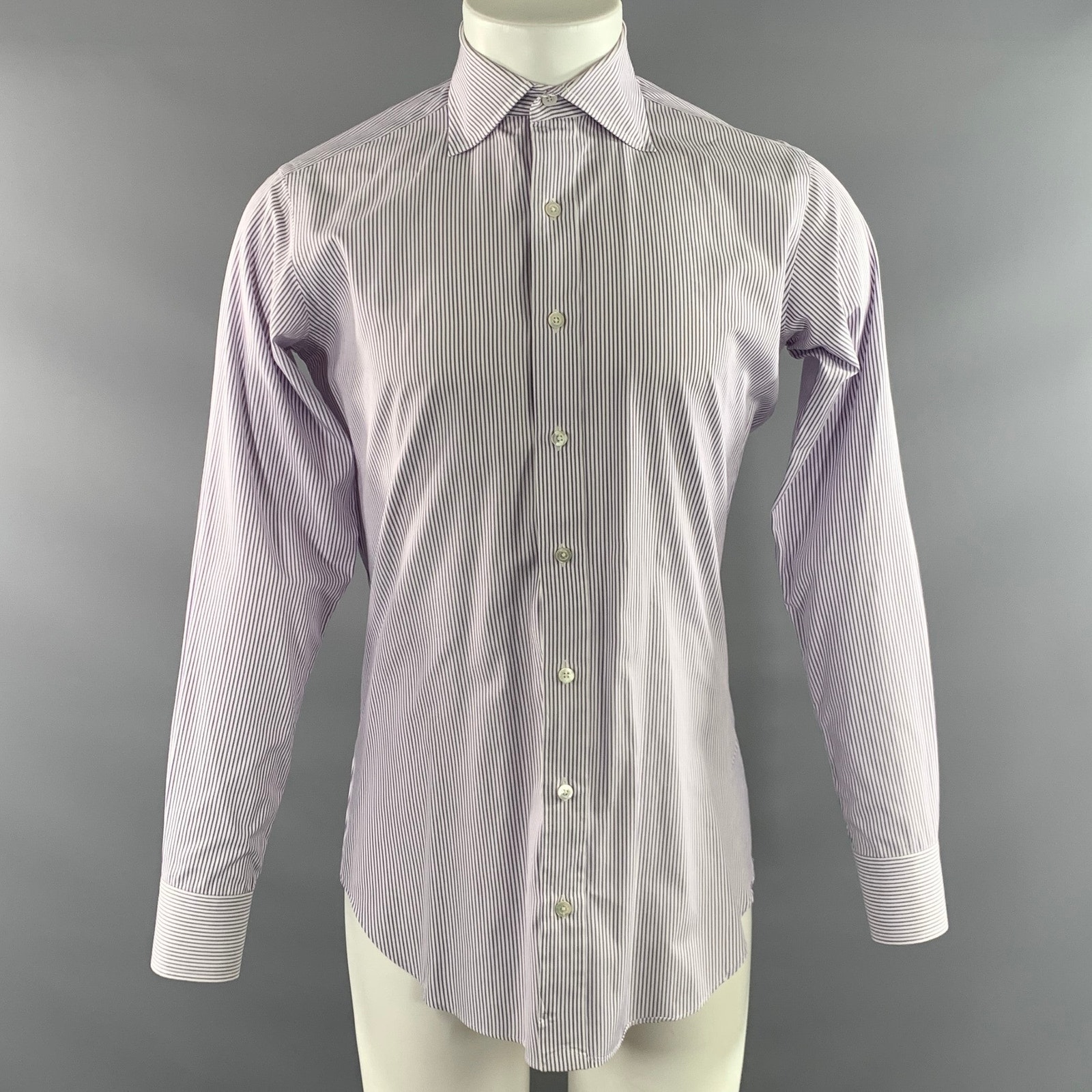 Hamilton Size S Purple White & Blue Stripe Spread Collar Long Sleeve Shirt